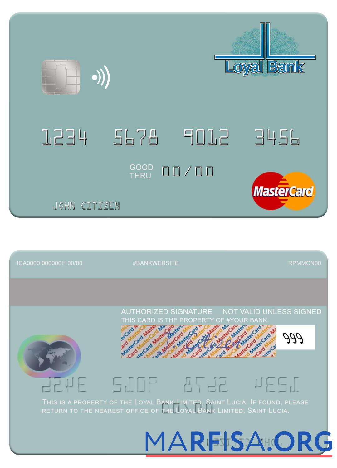 Printable Saint Lucia Loyal Bank Limited mastercard real example